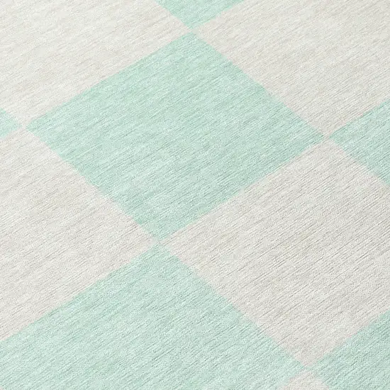 8' Mint Green And Ivory Round Geometric Washable Indoor Outdoor Area Rug Photo 9