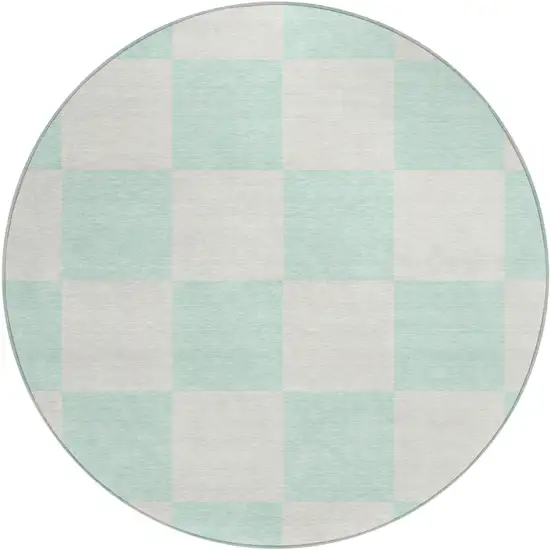 8' Mint Green And Ivory Round Geometric Washable Indoor Outdoor Area Rug Photo 2