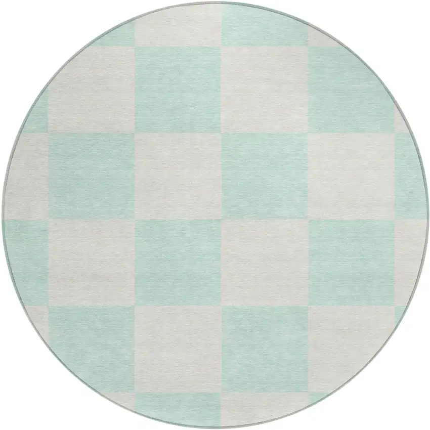 8' Mint Green And Ivory Round Geometric Washable Indoor Outdoor Area Rug Photo 2