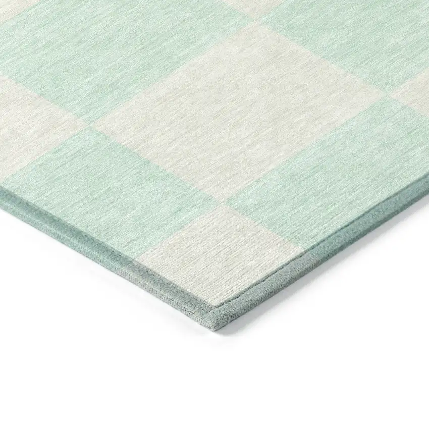 8' Mint Green And Ivory Round Geometric Washable Indoor Outdoor Area Rug Photo 6
