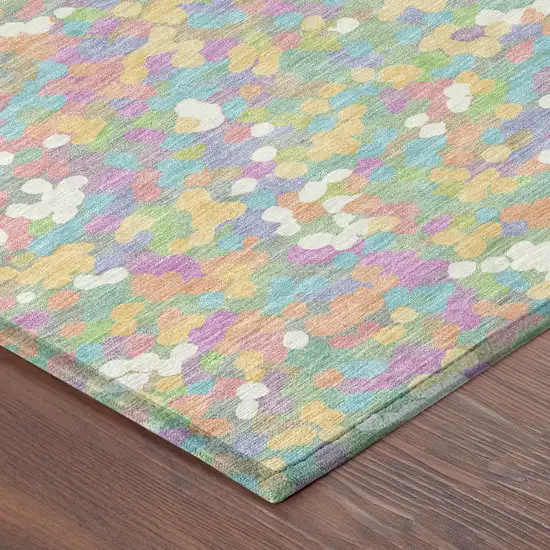 8' Mint Green And Ivory Round Geometric Washable Indoor Outdoor Area Rug Photo 6