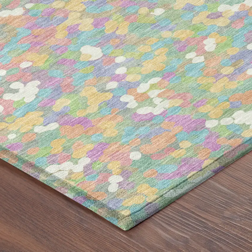 8' Mint Green And Ivory Round Geometric Washable Indoor Outdoor Area Rug Photo 6