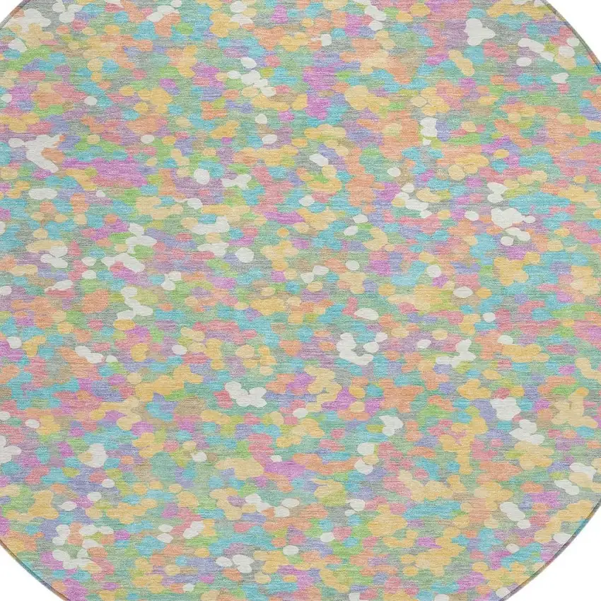 8' Mint Green And Ivory Round Geometric Washable Indoor Outdoor Area Rug Photo 2