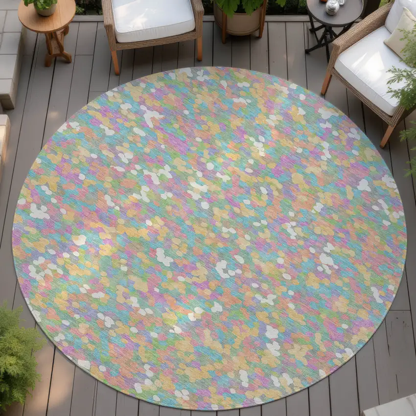 8' Mint Green And Ivory Round Geometric Washable Indoor Outdoor Area Rug Photo 4