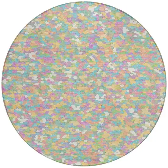 8' Mint Green And Ivory Round Geometric Washable Indoor Outdoor Area Rug Photo 3
