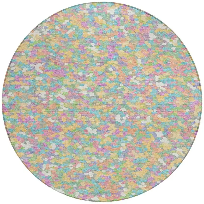 8' Mint Green And Ivory Round Geometric Washable Indoor Outdoor Area Rug Photo 3