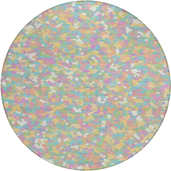 8' Mint Green And Ivory Round Geometric Washable Indoor Outdoor Area Rug Photo 1