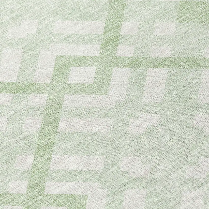 8' Mint Green And Ivory Round Geometric Washable Indoor Outdoor Area Rug Photo 7
