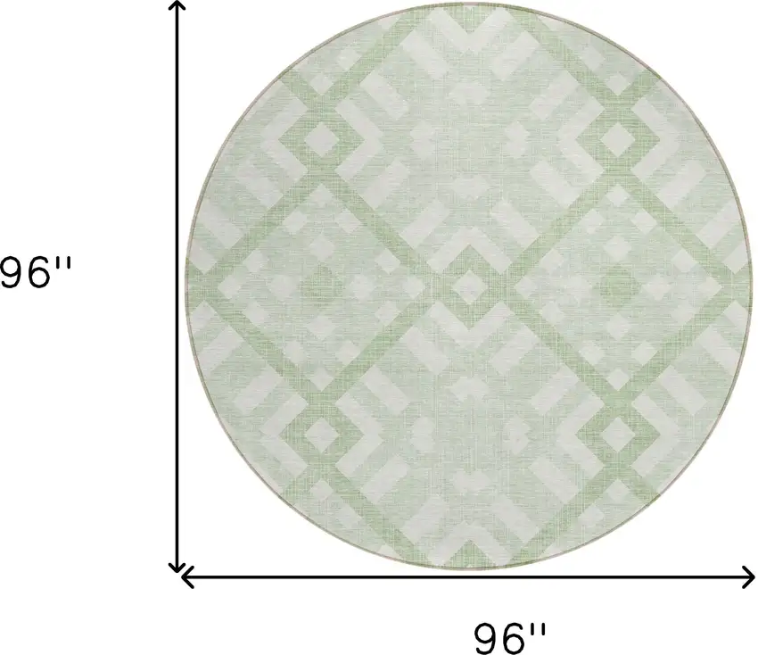 8' Mint Green And Ivory Round Geometric Washable Indoor Outdoor Area Rug Photo 3