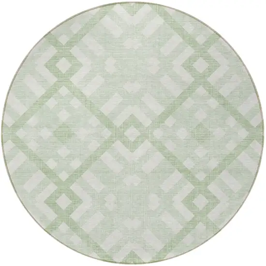 8' Mint Green And Ivory Round Geometric Washable Indoor Outdoor Area Rug Photo 4