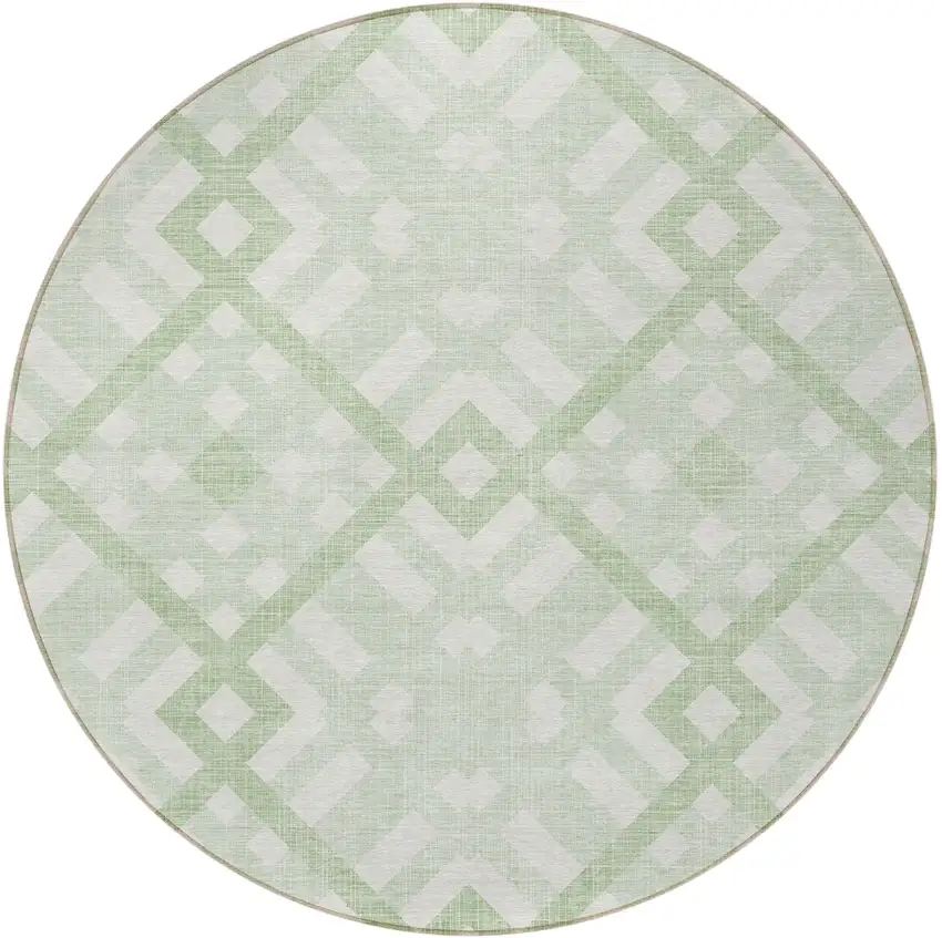 8' Mint Green And Ivory Round Geometric Washable Indoor Outdoor Area Rug Photo 4