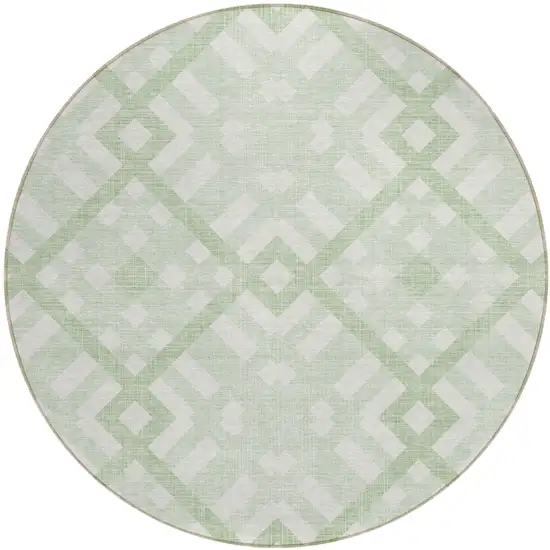 8' Mint Green And Ivory Round Geometric Washable Indoor Outdoor Area Rug Photo 2