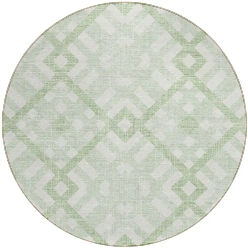 8' Mint Green And Ivory Round Geometric Washable Indoor Outdoor Area Rug Photo 2
