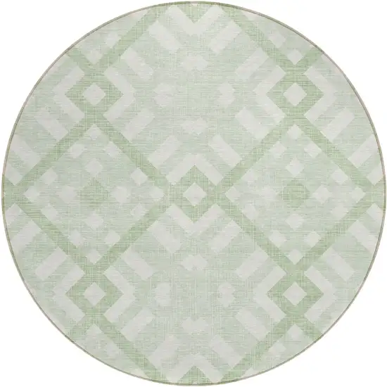 8' Mint Green And Ivory Round Geometric Washable Indoor Outdoor Area Rug Photo 2