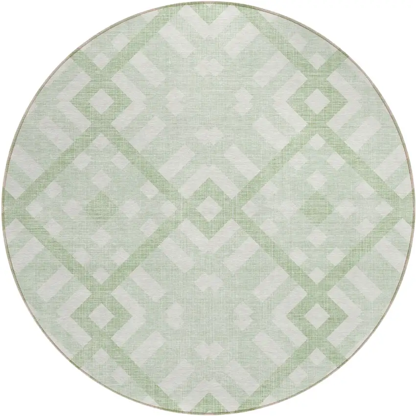 8' Mint Green And Ivory Round Geometric Washable Indoor Outdoor Area Rug Photo 2