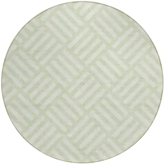 8' Mint Green And Ivory Round Geometric Washable Indoor Outdoor Area Rug Photo 2