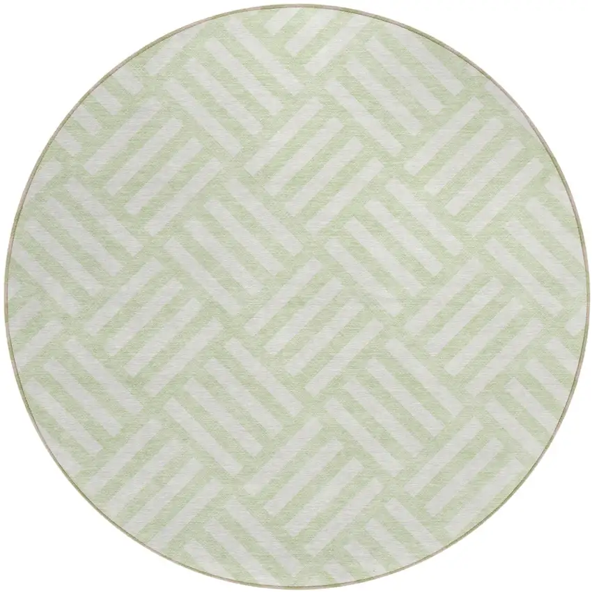 8' Mint Green And Ivory Round Geometric Washable Indoor Outdoor Area Rug Photo 2
