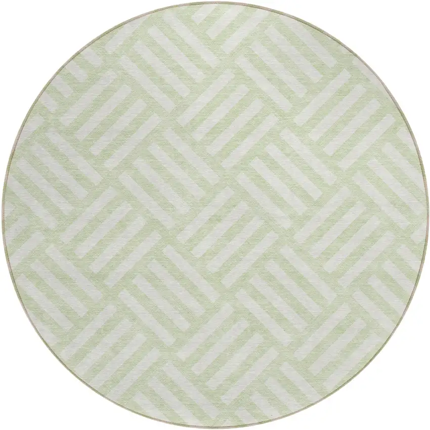 8' Mint Green And Ivory Round Geometric Washable Indoor Outdoor Area Rug Photo 2