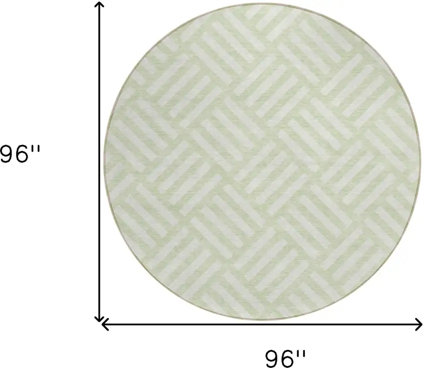 8' Mint Green And Ivory Round Geometric Washable Indoor Outdoor Area Rug Photo 3