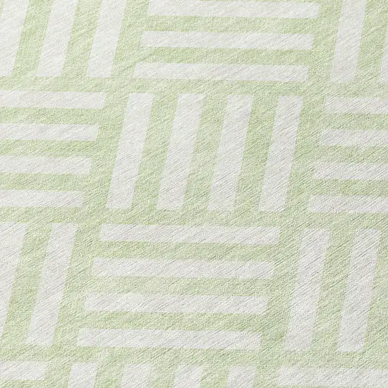 8' Mint Green And Ivory Round Geometric Washable Indoor Outdoor Area Rug Photo 7