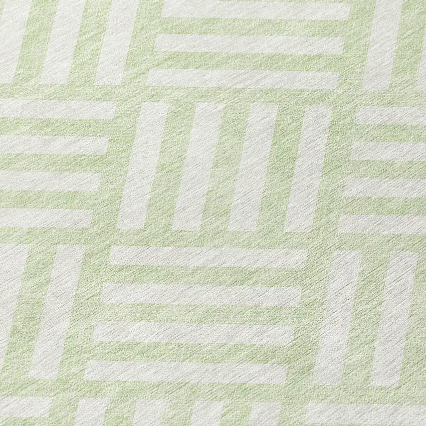 8' Mint Green And Ivory Round Geometric Washable Indoor Outdoor Area Rug Photo 7