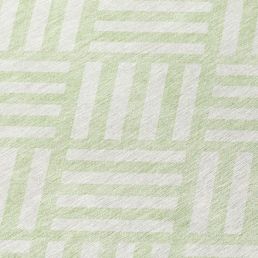 8' Mint Green And Ivory Round Geometric Washable Indoor Outdoor Area Rug Photo 7