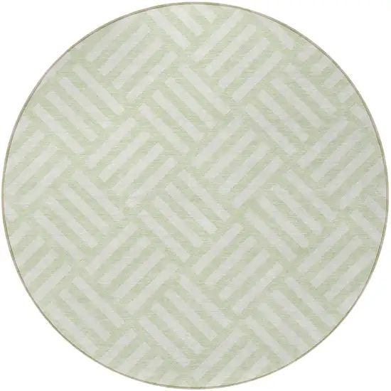 8' Mint Green And Ivory Round Geometric Washable Indoor Outdoor Area Rug Photo 4