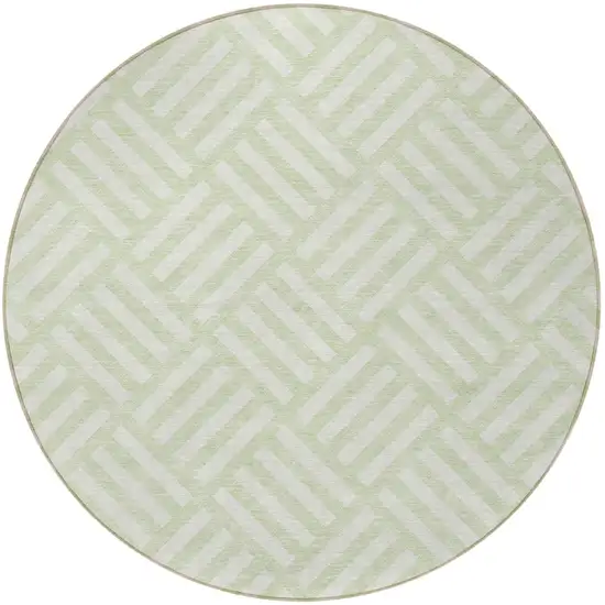 8' Mint Green And Ivory Round Geometric Washable Indoor Outdoor Area Rug Photo 4