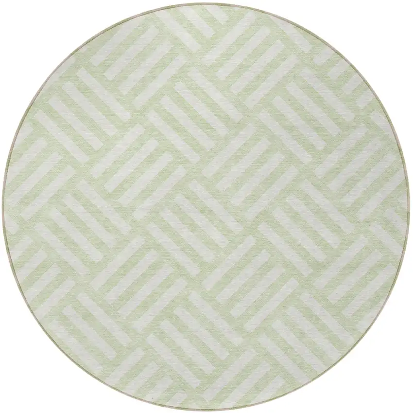 8' Mint Green And Ivory Round Geometric Washable Indoor Outdoor Area Rug Photo 4