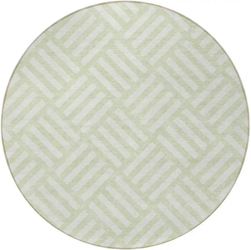 8' Mint Green And Ivory Round Geometric Washable Indoor Outdoor Area Rug Photo 4