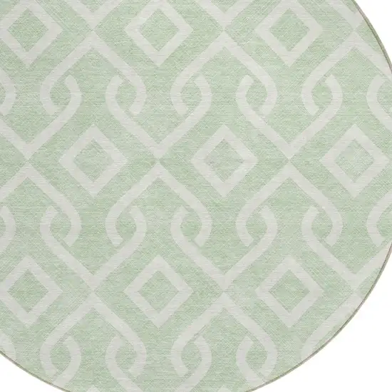 8' Mint Green And Ivory Round Geometric Washable Indoor Outdoor Area Rug Photo 6