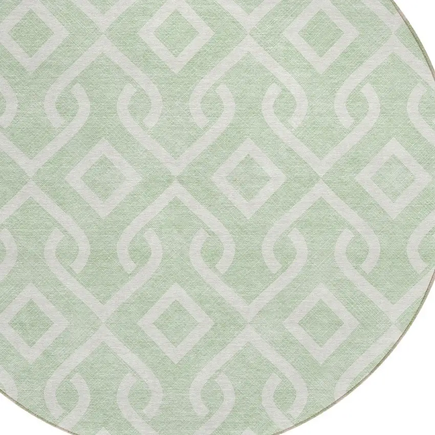 8' Mint Green And Ivory Round Geometric Washable Indoor Outdoor Area Rug Photo 6