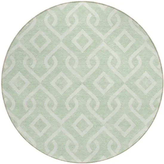 8' Mint Green And Ivory Round Geometric Washable Indoor Outdoor Area Rug Photo 2