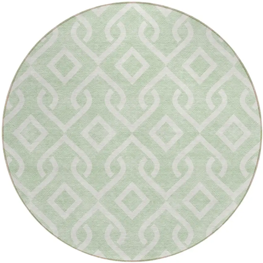 8' Mint Green And Ivory Round Geometric Washable Indoor Outdoor Area Rug Photo 2