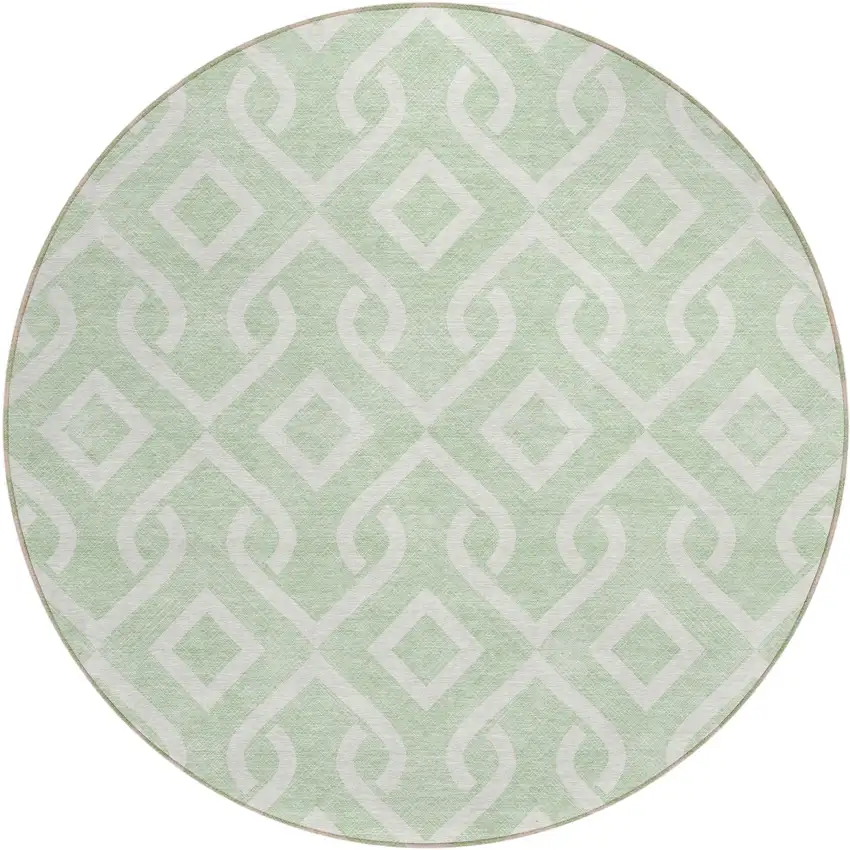 8' Mint Green And Ivory Round Geometric Washable Indoor Outdoor Area Rug Photo 2