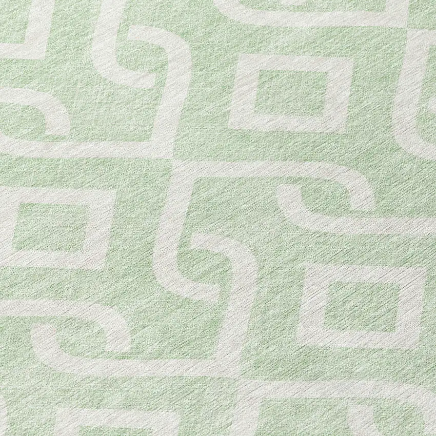 8' Mint Green And Ivory Round Geometric Washable Indoor Outdoor Area Rug Photo 4