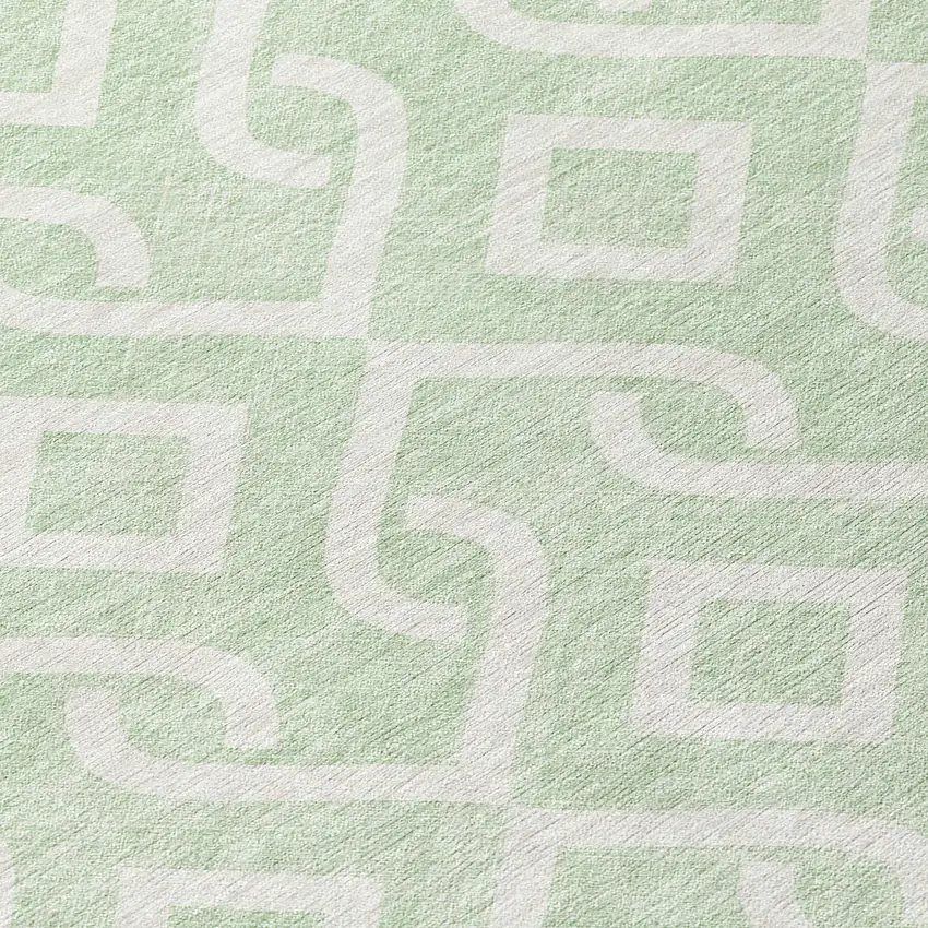 8' Mint Green And Ivory Round Geometric Washable Indoor Outdoor Area Rug Photo 4