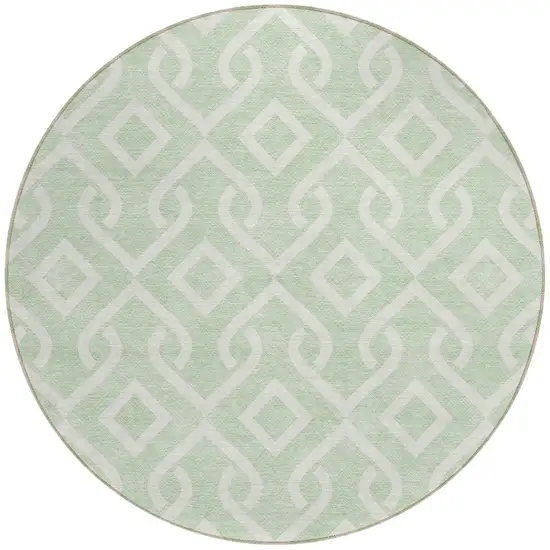 8' Mint Green And Ivory Round Geometric Washable Indoor Outdoor Area Rug Photo 5