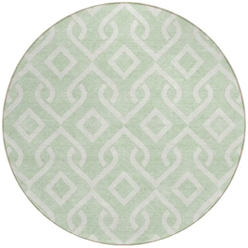 8' Mint Green And Ivory Round Geometric Washable Indoor Outdoor Area Rug Photo 5