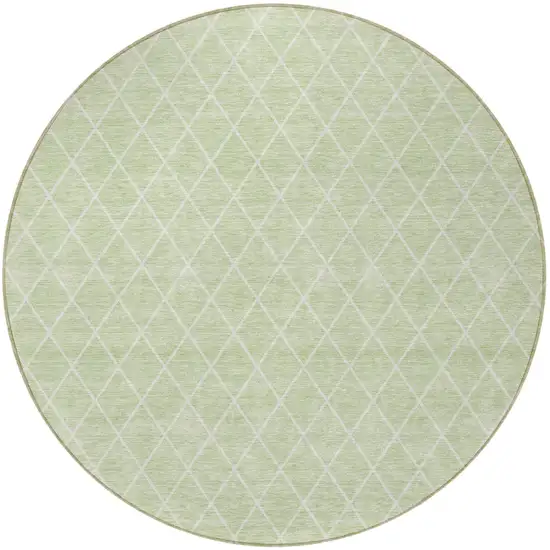 8' Mint Green And Ivory Round Geometric Washable Indoor Outdoor Area Rug Photo 5