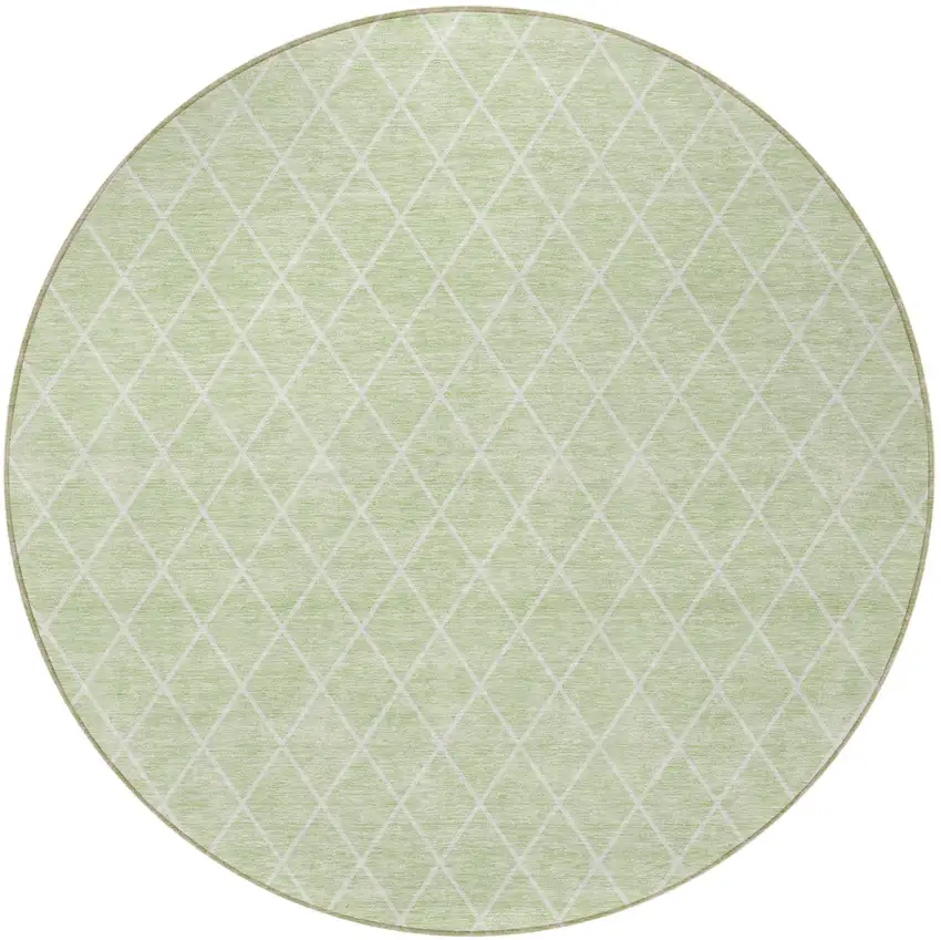 8' Mint Green And Ivory Round Geometric Washable Indoor Outdoor Area Rug Photo 5