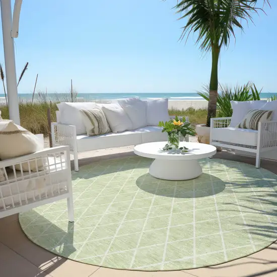8' Mint Green And Ivory Round Geometric Washable Indoor Outdoor Area Rug Photo 6