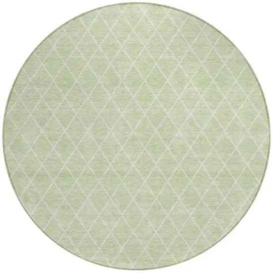 8' Mint Green And Ivory Round Geometric Washable Indoor Outdoor Area Rug Photo 4