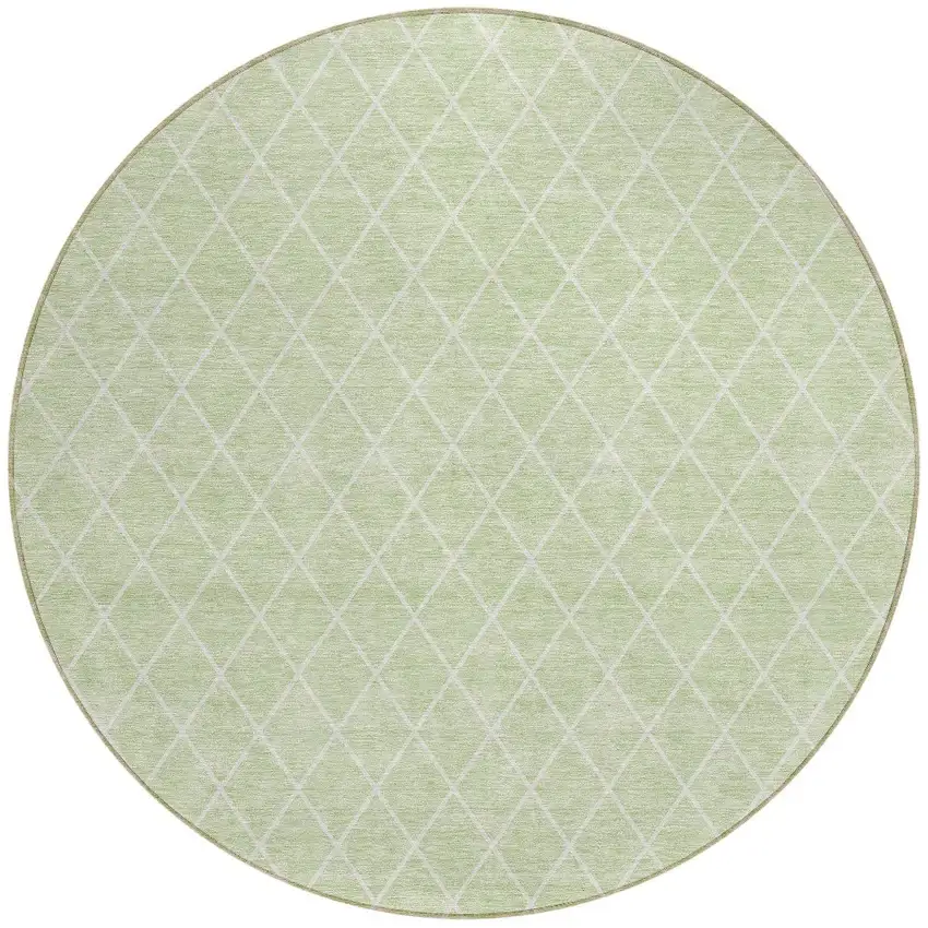 8' Mint Green And Ivory Round Geometric Washable Indoor Outdoor Area Rug Photo 4