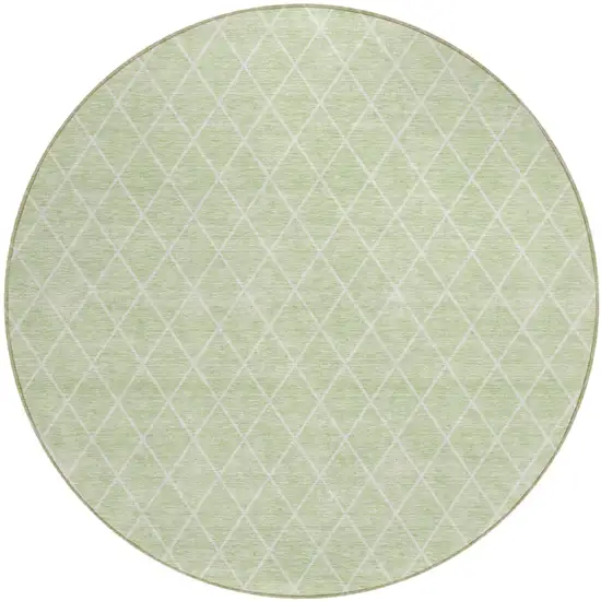 8' Mint Green And Ivory Round Geometric Washable Indoor Outdoor Area Rug Photo 2