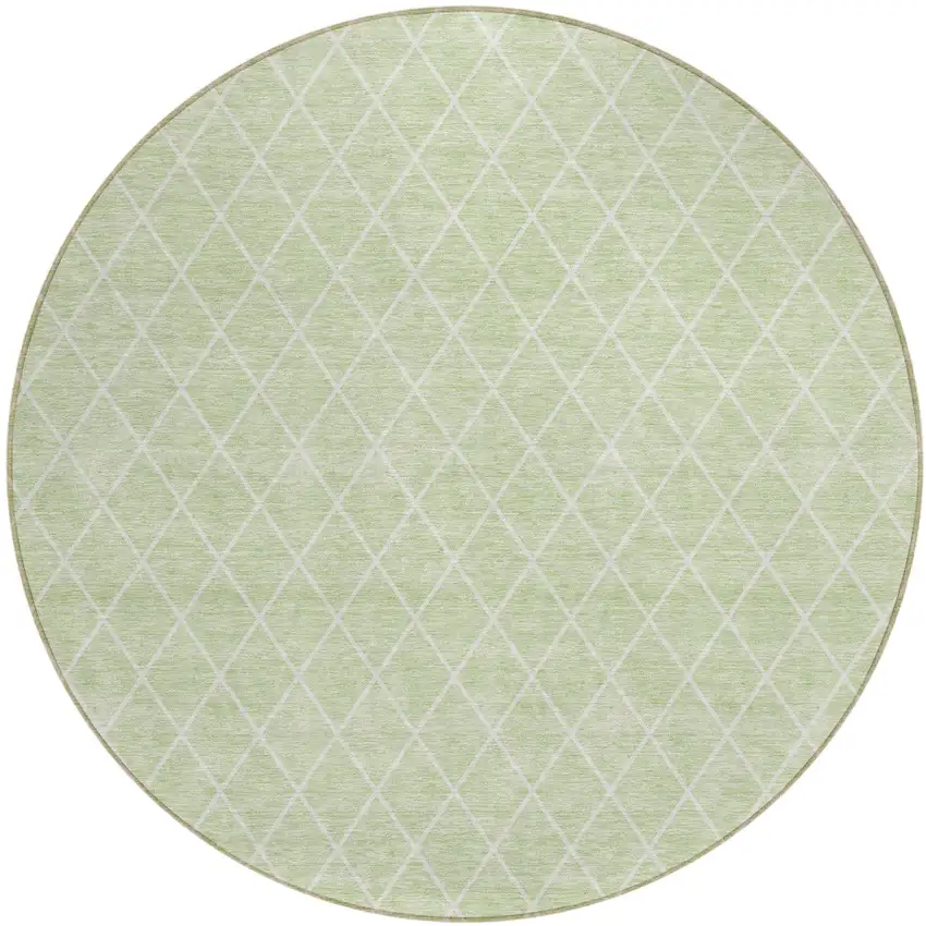 8' Mint Green And Ivory Round Geometric Washable Indoor Outdoor Area Rug Photo 2