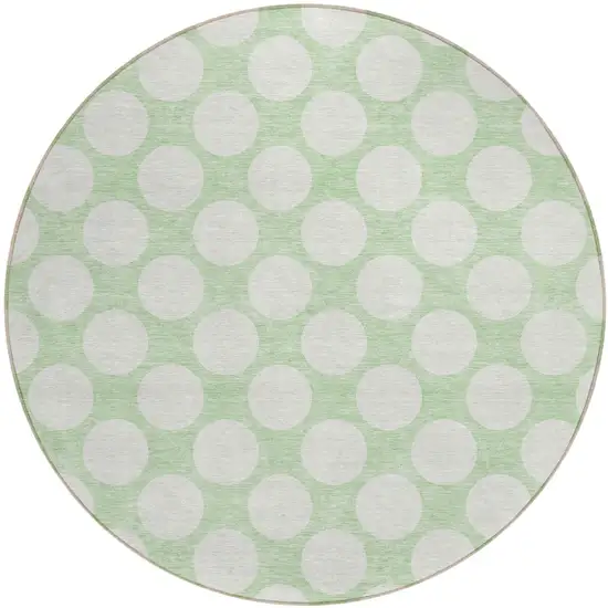 8' Mint Green And Ivory Round Polka Dot Washable Indoor Outdoor Area Rug Photo 2