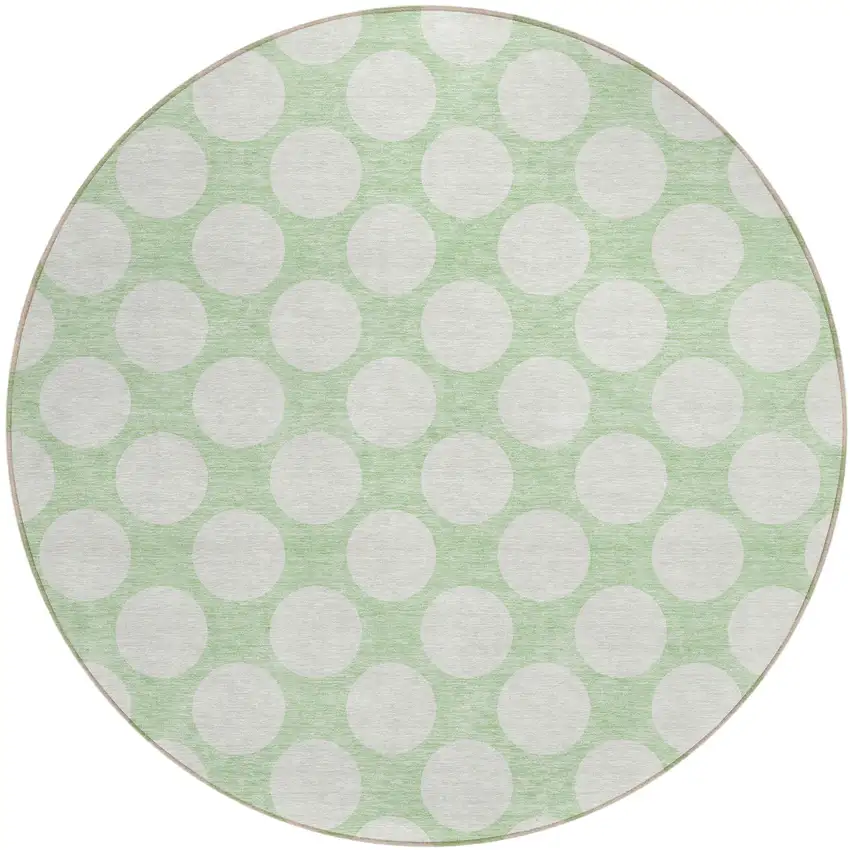 8' Mint Green And Ivory Round Polka Dot Washable Indoor Outdoor Area Rug Photo 2