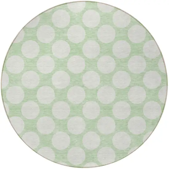 8' Mint Green And Ivory Round Polka Dot Washable Indoor Outdoor Area Rug Photo 4