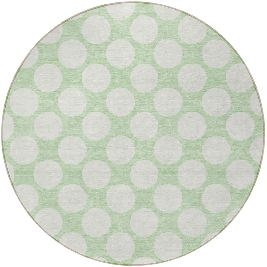 8' Mint Green And Ivory Round Polka Dot Washable Indoor Outdoor Area Rug Photo 4